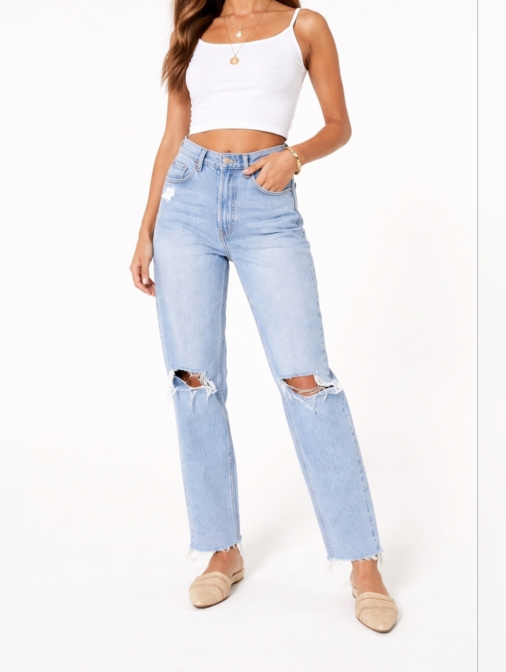 PacSun Distressed Light Wash Ultra High Rise Slim Jeans